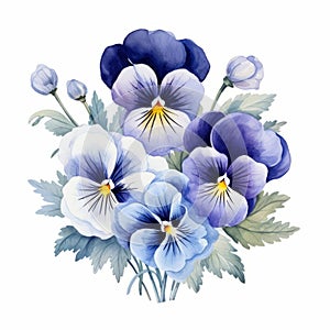 Blue And White Pansy Bouquets Watercolor Clipart