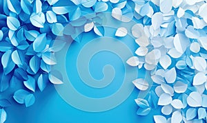 Blue and White Paper Leaves Arrangement on Soft Blue Background for Creative Designs