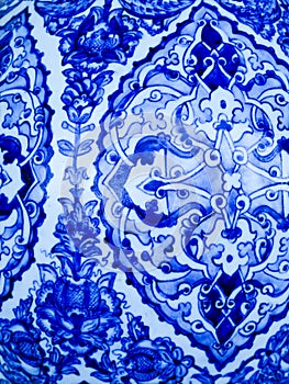 Blue and white pattern on ceramic