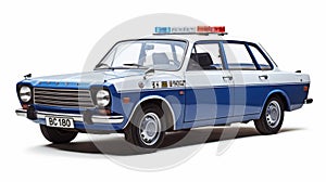 Blue And White Police Car On White Background