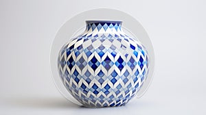 Blue And White Porcelain Vase With Geometric Op Art Pattern