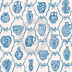 Blue and white pottery seamless pattern toile. photo