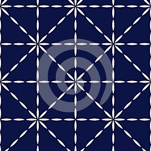 Blue and white quilted fabric geometric seamless pattern, vector