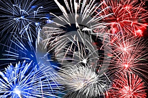 Blue white and red fireworks background