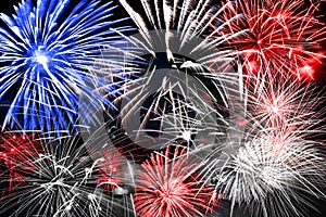 Blue white and red fireworks background