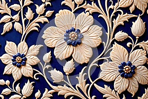 Blue white retro vintage arabesque wallpaper wall texture background floral flowers leaves print