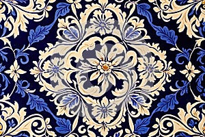 Blue white retro vintage arabesque wallpaper wall texture background floral flowers leaves print