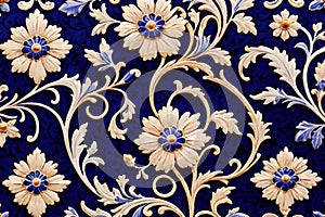 Blue white retro vintage arabesque wallpaper wall texture background floral flowers leaves print