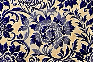 Blue white retro vintage arabesque wallpaper wall texture background floral flowers leaves print