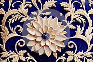 Blue white retro vintage arabesque wallpaper wall texture background floral flowers leaves print