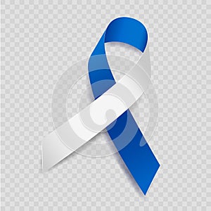 Blue and white ribbon awareness Teen Cancer, Femoral Acetabular Impingement. Isolated on white background. Vector