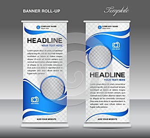 Blue and White Roll up banner stand template vintage banner