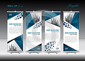 Blue and white Roll Up Banner template design