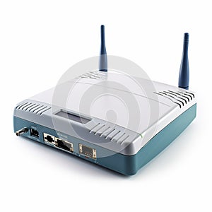 Blue And White Router With Antennas - Architectural Accuracy And Precision