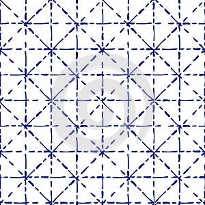 Blue and white shibori traditional fabric tie dye seamless pattern, vector photo