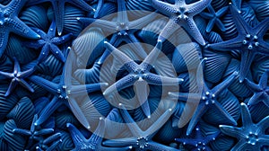A blue and white starfishs are arranged in a pattern, AI