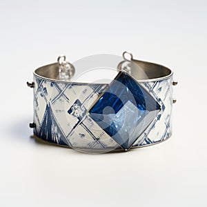 Blue And White Stone Cuff Bracelet With Darkroom Printing Style