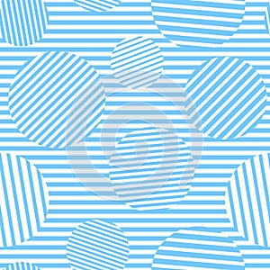 Blue and white striped circles simple bold geometric hypnotic seamless pattern, vector