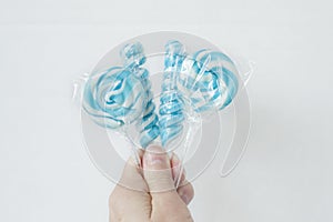 Blue and white striped lollipops