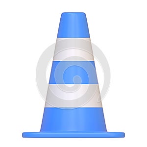 Blue and white striped traffic cone isolated on a white background