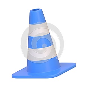 Blue and white striped traffic cone isolated on a white background