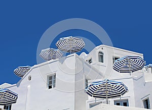 Blue white sunshade umbrellas