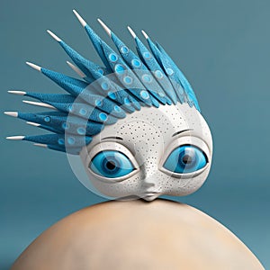 Blue And White Surrealistic Creature On Circular Ball 3d Model