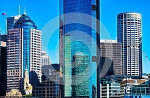 Blue and white Sydney downtown office buildings