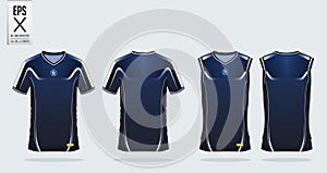 Blue and white t-shirt sport design template for soccer jersey, football kit and tank top for basketball jersey
