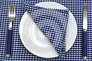 Blue and White Table or Picnic Place Setting.