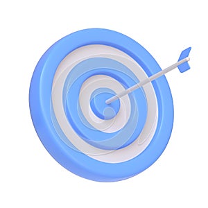 Blue and white target with an arrow hitting the bullseye isolated on white background