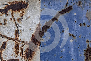 Blue and white texture backdrop of rusty metal
