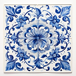 Vintage Delft Tile With Blue And White Anamorphic Design photo