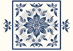 a blue and white tile with a flower design. Abstract Cerulean color Florals background. Invitation
