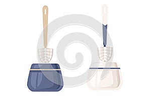 Blue and white toilet brush in a cup vector illustration isolated on white background