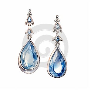Blue And White Topaz Drop Earrings With Sapphire Drawing