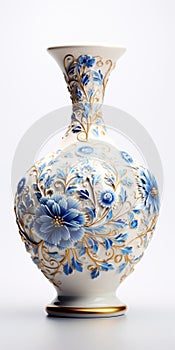 Blue And White Vase With Gold Details - Realistic Anamorphic Art