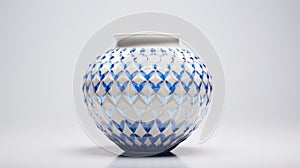 White Vase With Blue Geometric Line Design - Vibrant Net Art