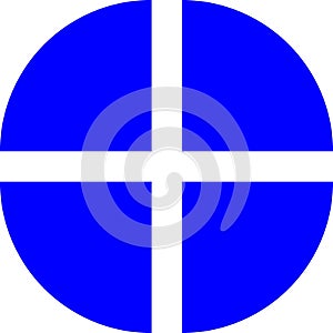 Blue and white vector graphic of a circle cut into segments and moved to form a circle cut into four quarters
