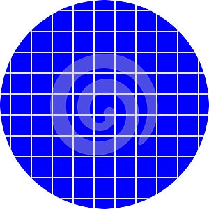 Blue and white vector graphic of a circle cut into segments and moved to form a pattern of a grid