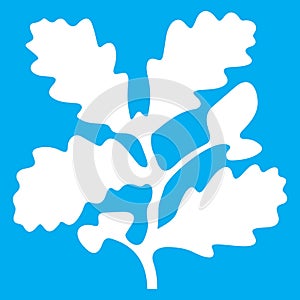 Blue and white vector graphic of a map symbol for a National Trust site. It consists of a stylised oak leaves and acorns