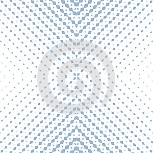 Blue and white vector halftone geometric seamless pattern with rhombuses