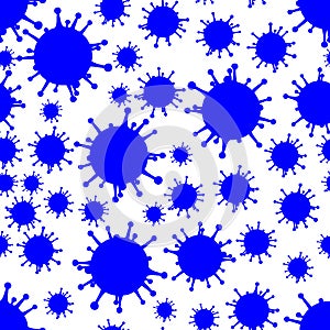 Blue on White Virus Pattern Seamless Repeat Background