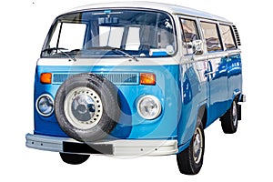 Blue and white Volkswagen Camper van