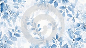 Blue and White Watercolor Leaf Pattern Background