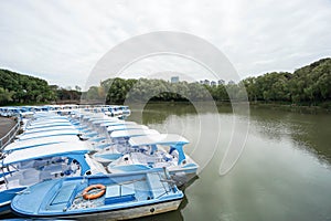 Blue white watercycle in park