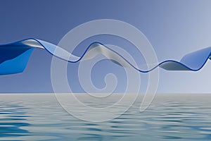 A blue and white wave is floating in the ocean