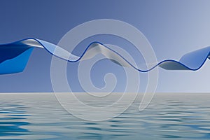 A blue and white wave is floating in the ocean