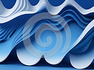 blue and white wave satin background, Wavy silk fabric folds into folds, 3d render of abstract folds of blue s, genera