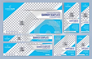 Blue and White Web banners templates, standard sizes with space for photo